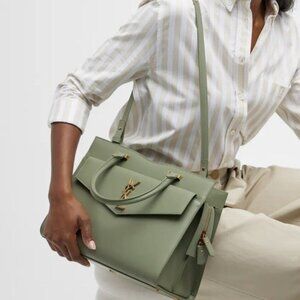 YSL Saint Laurent Uptown Tote Leather Medium Sage Green NWOT